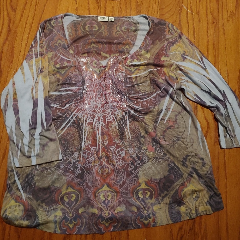 Women's 3/4 sleeve knit tunic w/ sequin neckline